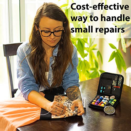 Vellostar Small Sewing Kit for Adults, Portable Needle & Thread Repair Set - color: Small Black