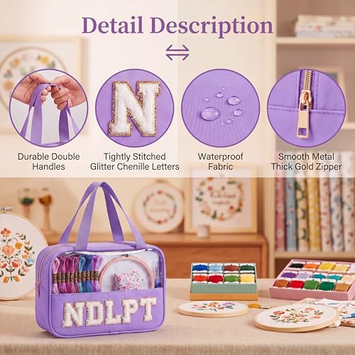 Needlepoint Project Bag Sewing Gifts Embroidery Sewing Bag Craft Storage Organizer NDLPT Clear Zip Pouch Bag - color: Purple, size: Cuboid-L