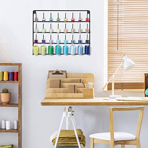 HAITARL 32-Spool Thread Holder, Wall-Mounted Metal Sewing Thread Rack with Hanging Tools, Metal Rack for Organize Sewing Thread, Embroidery-Suitable for Large Thread