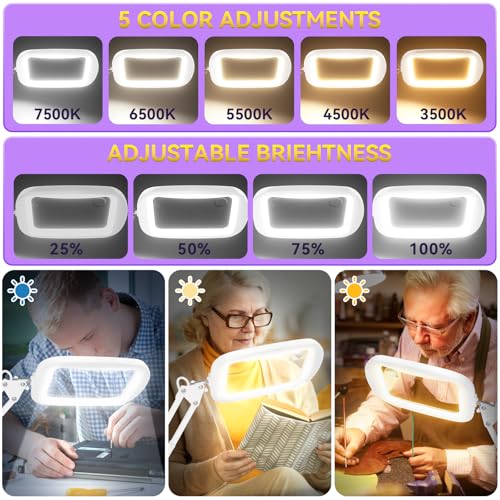 10X 30X Extra Large Magnifying Glass with Light and Stand 7-inch - color: White