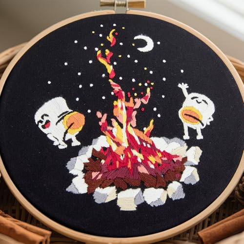 Crafmanoe Embroidery Kits for Beginners Adults, Cute Hand Embroidery Starter Kits, Counted Cross Stitch Kits for Beginners DIY Craft Kits for Adults Women, Embroidery Hoops, Thread and Video Tutorial - color: H2058, size: 8Inch