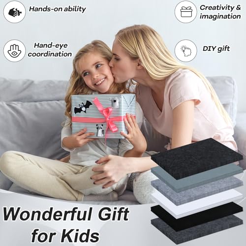 42Pcs Black Gray Fabric Sheets 8 x 12 Inch Assorted Soft Black Gray White Thick Felt Pack with Wiggle Google Eyes Pom Poms Glitter Patchwork Craft Supply for DlY Sewing Creative Art Project Decor - style: Black Series