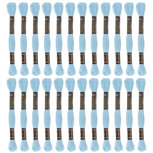 HARFINGTON 24 Skeins Embroidery Floss 8m Each Egyptian Long Fiber Cotton Cross Stitch Thread 26S/2x6 for Embroidery Projects Bracelet, Sky Blue - color: Sky Blue
