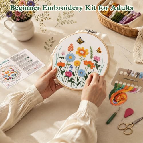 Louise Maelys Floral Butterfly Embroidery Kit for Beginners, DIY Craft - color: Floral Butterfly