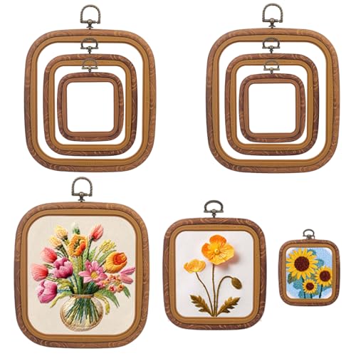 Embroidery&Cross Stitch Frames for Display,6PC Square Embroidery Hoops,Three Sizes Square Frames for Embroidery Perfect for Sewing, Home Decor and Embroidery