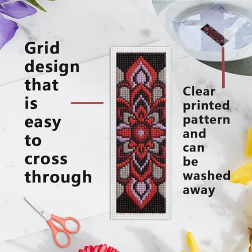 INFUNLY 6 Pcs Gothic Mandala Cross Stitch Bookmark Kit 3x8.5 Inch Pre Printed Dark Floral Counted Cross Stitch Bookmark Kit for Adults DIY Embroidery Kit with Instruction for Book Lover Reader Writer
