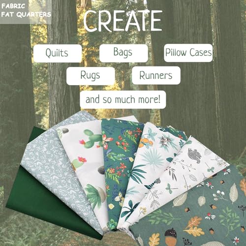 7pcs Green Floral Solid Printed 100% Cotton Quilting Fabric Fat Quarters Bundles 18 x 22 inch - Soft Cotton Squares for Quilting, Accessories, Upholstery, Crafts, and Quilt - color: Green