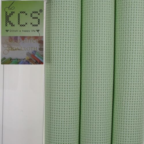 KCS 3 pc of 15" x 18"(38cmx45cm) Counted Cross Stitch Cotton Aida Cloth Needlework Rolled Fabric Box,11CT,Light Green - color: Light Green, size: 11CT