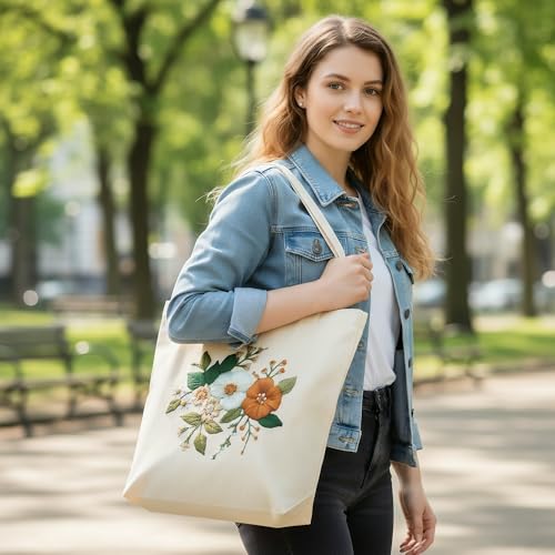Huacan Embroidery Canvas Bag Kits for Adults Beginner Stamped Flowers Pattern DIY Cross Stitch Printed Flower Stitching Sewing Kit - color: Flower 3