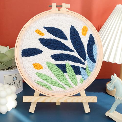 Cheloment 2 Sets Punch Needle Kits with 5mm/3.5mm Punch Needle,Fabric,Threader, Yarns and Hoops Embroidery Starter Kit for Adults Beginner, Perfect for DIY Craft and Decoration (Moon&Leaf) - size: Leaf & Moon