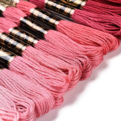 12 Skeins 12 Colors 6-Ply Polyester Embroidery Floss Cross Stitch Threads Gradient Color for Jewelry Making Bracelet Stitching Craft Supply 0.5mm,Red - color: 12 Skeins,red