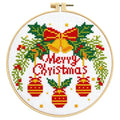 Zhenqing Christmas Bells Cross Stitch Kit with Hoop - 11CT Pre-Printed 24x24cm Fabric & Complete Tools for Beginners (68348) - style: Christmas Bells