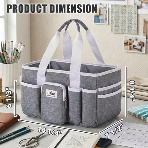 JJRING Large Foldable Craft Organizer Tote With Zipper & Divider, Grey - color: Grey, size: Large