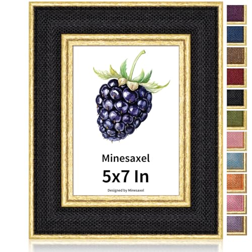5x7 Picture Frame - Black Fabric & Vintage Gold Border HD Real Glass with Easel for Tabletop/Wall (Family Photos, Modern Decor 1 Pack) - color: Black-1pcs, size: 5x7