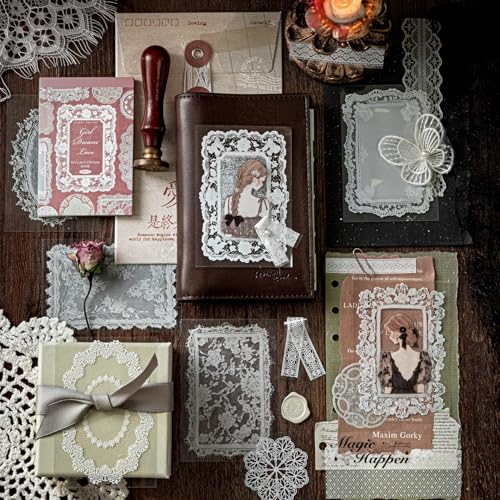 Lace Stickers for Scrapbooking, 30 Sheets Scrapbook Stickers Book for Wedding Invitations, Bridal Scrapbook Supplies, Transparent PET Stickers for Junk Journaling, Girl's Dream Themed - color: Girlish Dream Lace