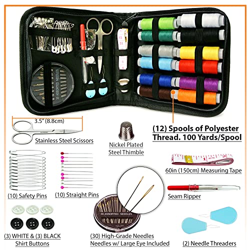Vellostar Small Sewing Kit for Adults, Portable Needle & Thread Repair Set - color: Small Black