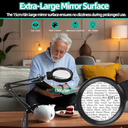 10X/30X Magnifying Glass with Light and Stand, 2-in-1 Magnifying Floor Lamp with 72 Adjustable Brightness LED Lamp Bulbs, Flexible Standing Magnifying Lamp - color: Black - Foldable Arm