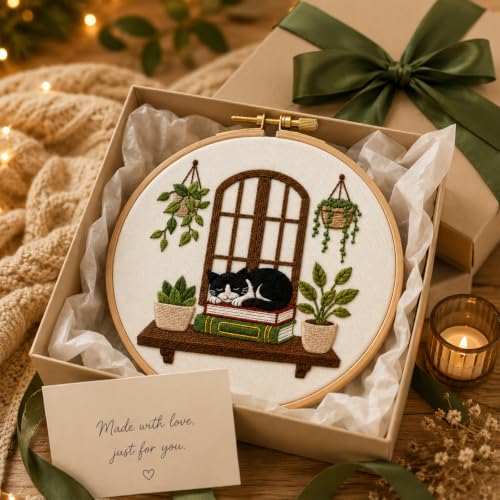 Nuberlic Embroidery Kit for Beginners Stamped Black Cat - color: Black Cat