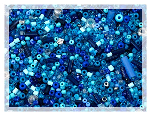 0.7oz (20g) Mix of Small Rocailles, Seed Beads & Bugles 2-10mm Preciosa Ornela Czech Glass Beads, Mix Blue - color: Seed Beads Mix - Blue