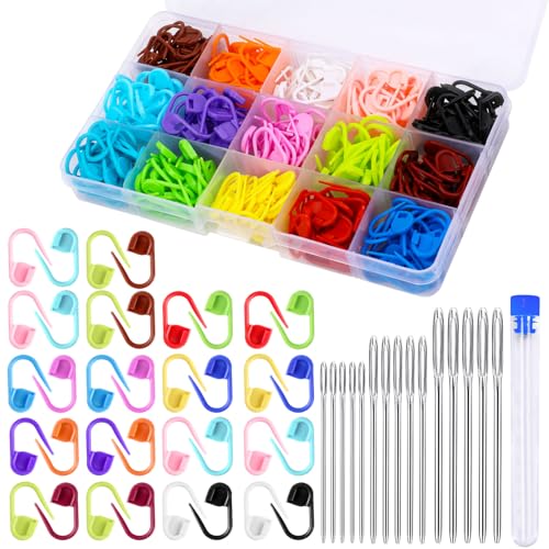 LUNARM Crochet Stitch Markers 315PCS Stitch Markers for Crocheting Knitting - color: 300pcs + 15pcs Needles