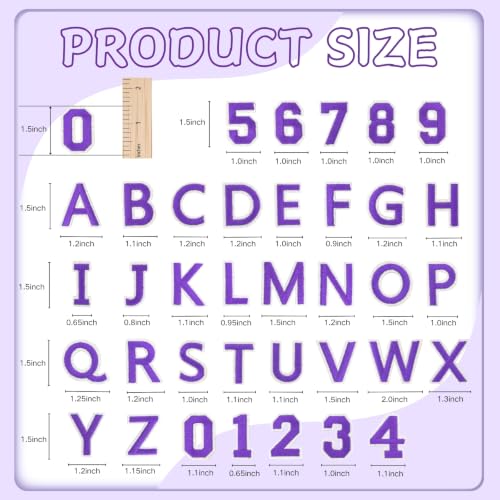 72 Pcs Iron On Letters & Numbers Patches for Tote Bags Hats Clothing Purple - color: Purple, size: Letters & Numbers