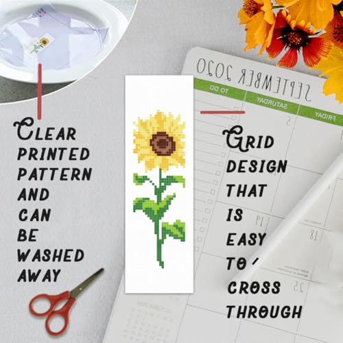 BEUNITONE 6 Pcs Flower Bookmark Cross Stitch Kits DIY Stamped Embroidery Bookmark Kit for Adults Beginner with Instructions Vivid Floral Cross Stitch Kits for DIY Crafts Book Lovers Gifts 2.4x8 in - style: Single Flower