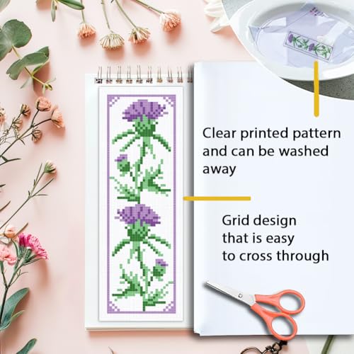 ORIGACH 6 Set Cirsium Cross Stitch Bookmark Kit for Beginner - style: Cirsium
