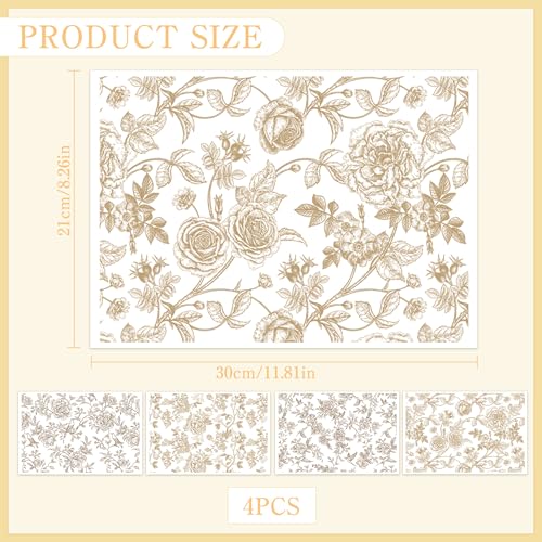 4 Pcs Large Chinoiserie Floral Rub-On Transfers for Furniture & Crafts - style: Chinoiserie Floral