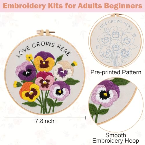Nuberlic 3 Pack Embroidery Kit for Beginners, Floral Cross Stitch Kit - color: floral