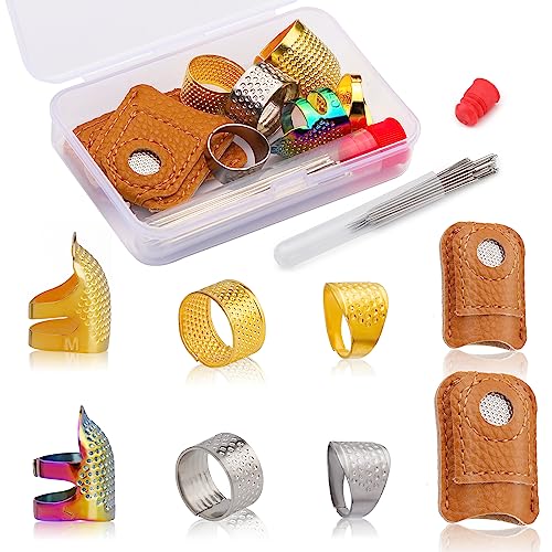 33PCS Sewing Thimble Set, Adjustable Metal & Leather Finger Protectors - color: 33PCS
