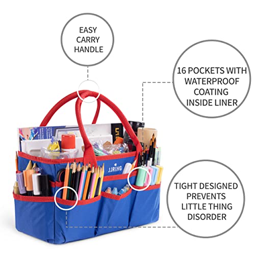 JJRING 600D Nylon Craft & Art Organizer Tote Bag With Pockets, Red And Blue - color: Dark blue, size: Small