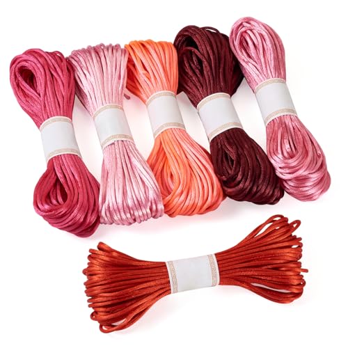 Elecrelive 126 Yards 3mm Rattail Silk Cords Pink Red Knitting Rope - color: Red Pink