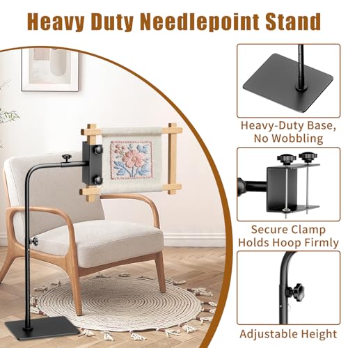 Workstand with Side Clamp for Lowery Stands, Heavy Duty Metal Needlepoint Stand, 360° Rotating & Height Adjustable Cross Stitch Floor Clampd for Embroidery, Punch Needle, Large Hoops