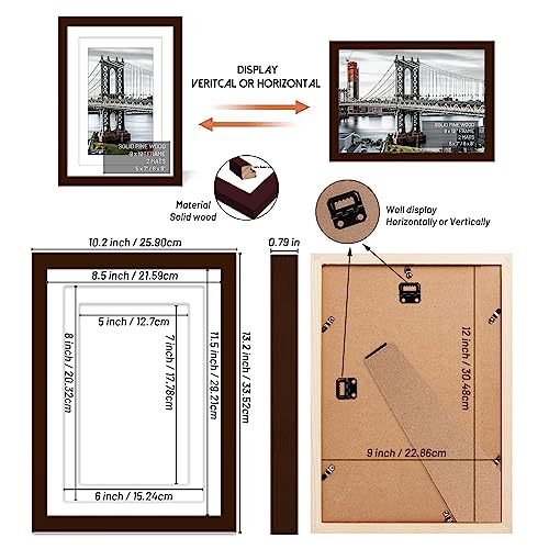 9x12 Picture Frames Solid Wood Display Pictures 6x8 or 5x7 with Mat, 9x12 Frame without Mat for Wall Mounting or Table Top (Brown) - color: Brown, size: 9x12 inch