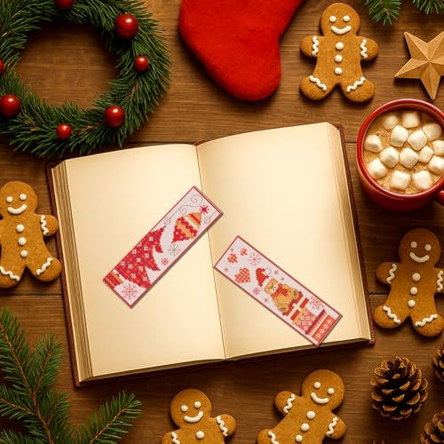FREEBLOSS 6pcs Christmas Cross Stitch Bookmark Kit for Adult Beginners Stamped Embroidery Bookmark Kits Bookmarks Craft Kit with Instructions for Gift 11CT 8''x2.4'' - style: Christmas Patterns