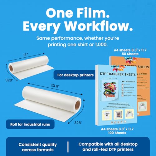 DTF Transfer Film Sheets A4 (8.3 x 11.7 inch) | Premium Hot & Cold Peel | Double Matte Anti-Static PET | 100 Pack | Heat Press Paper | ET8550 L1800 XP15000 XP600 R1390 I3200 TX800 5113 - size: Premium 100 Sheets