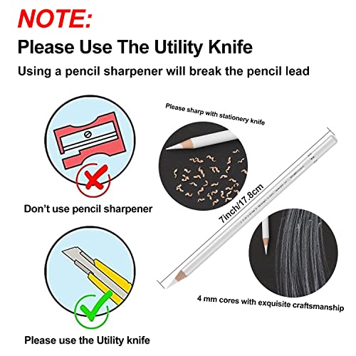 GETHPEN White Charcoal Pencils Set, Sketch High-light Pencils, 6 Pieces - color: White, size: 6 Count (Pack of 1)
