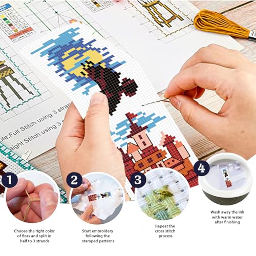 FREEBLOSS 6 Set Cross Stitch Bookmark Kit Cross Stitch Kit Castle Stamped Embroidery Bookmark with Instruction Cross Stitch Kits for Adults DIY Bookmark Kit 8.66''x3.15'' - style: Castle