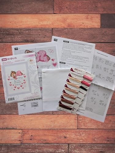 RIOLIS 1123 Girls Birth Announcement Counted Cross Stitch Kit 7 x 9.5 in - style: Girls Birth Announcement 1123