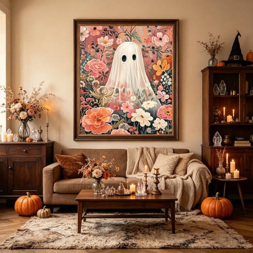 CSZPPQAF Floral Ghost Diamond Painting Kit for Adults,Halloween Diamond Art - color: KM1067-1
