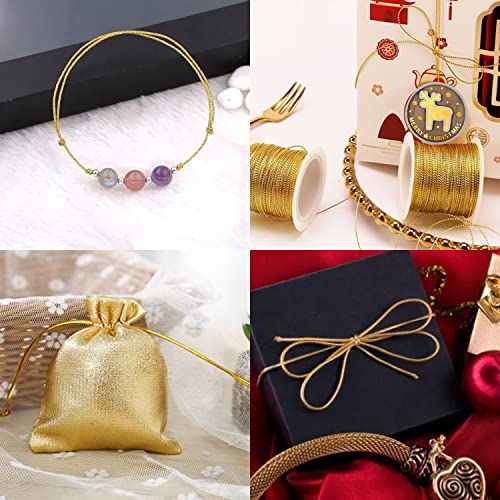 FOIMAS Gold Metallic Cord,Tinsel String Thread for Craft Jewelry Making Braids Gift Wrapping Hanging Ornament,109 Yards - style: Gold