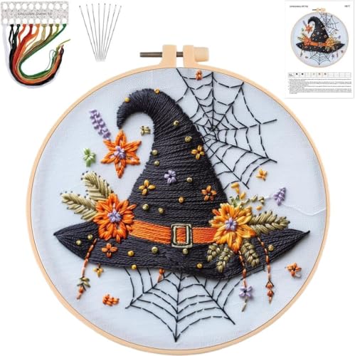 YOUDRN Halloween Embroidery Kit, Witch Hat Halloween Cross Stitch Kit - color: Witch hat
