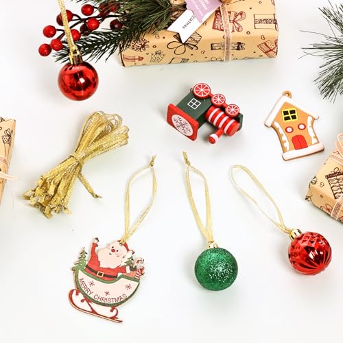 100 Pcs Christmas Ornament Ribbon Hangers, Thin Hand Tied Ornament Ribbon Loops - color: Gold