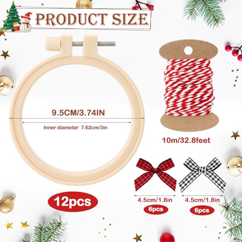 Beeveer 12sets/25pcs 3 Inch Embroidery Hoops with Bow, Christmas DIY Craft - color: Red, Black,White, size: 3 Inch