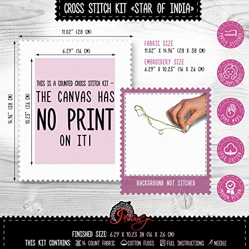 Povitrulya Clematis Flower Star of India Counted Cross Stitch kit - DIY Embroidery Set with Paper Floral Pattern and prestored Floss - color: Clematis