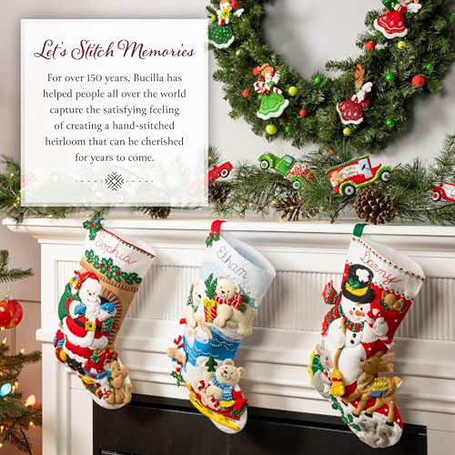 Bucilla Felt Applique 4 Piece Ornament Making Kit, Holiday Quilt Squares, Perfect for DIY Arts and Crafts, 89753E