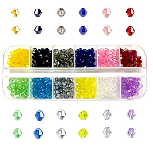 1200pcs 2mm Crystal Bicone Glass Seed Beads, 12-Grid Plated AB Color Faceted Loose Beads for Jewelry Making DIY Bracelet Necklace Findings Earrings Accessories