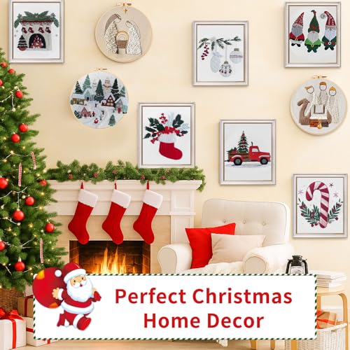 Canlierr 10 Sets Christmas Embroidery Kit with Patterns Instructions Needle Thread Tool Christmas DIY Cross Stitch for Adult Beginner Lover Xmas Holiday Party Supplies(Vivd Style) - style: Vivd Style