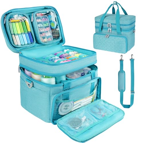 Double Layer Sewing Organizer Bag with Shoulder Strap, Blue - color: Blue