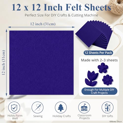 12" x 12" Felt Sheets for Crafts, 2mm Stiff Felt Fabric (12 Pcs), Navy Blue - color: Navy Blue